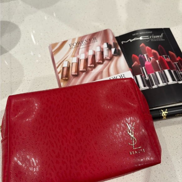 YSL Red Cosmetic Pouch and Makeup samplesBundle